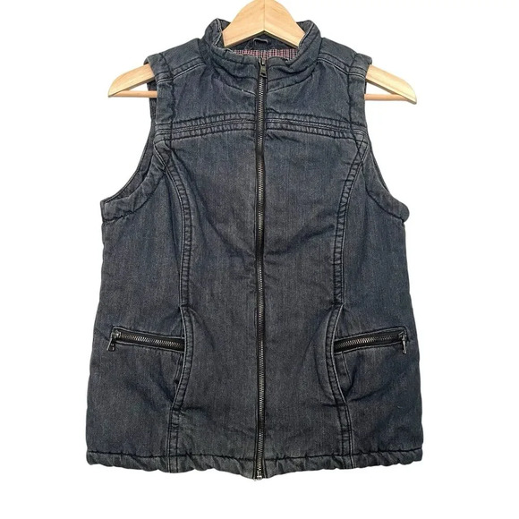 Liz Claiborne Padded Plaid Lined Denim Vest Denim Dark Wash Size Small - Picture 6 of 6